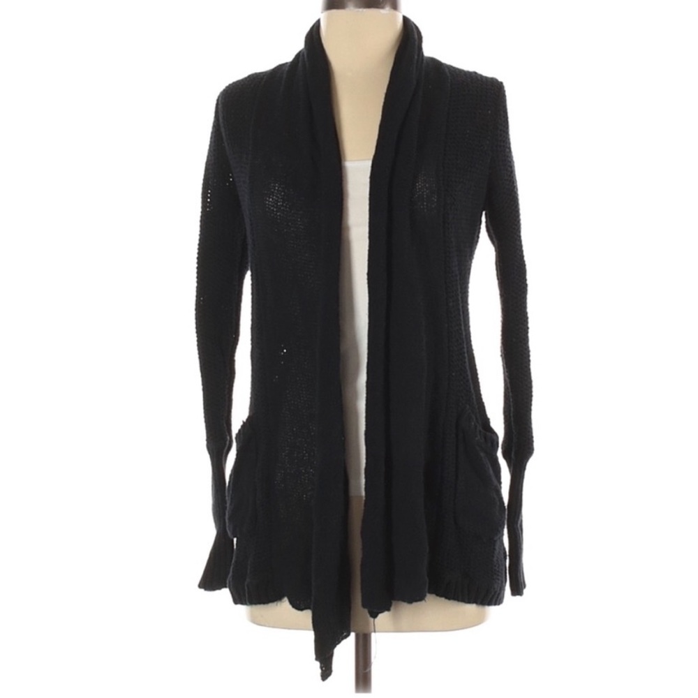 Anthropologie Guinevere Black Open Front Knit Long Draped Cardigan - M